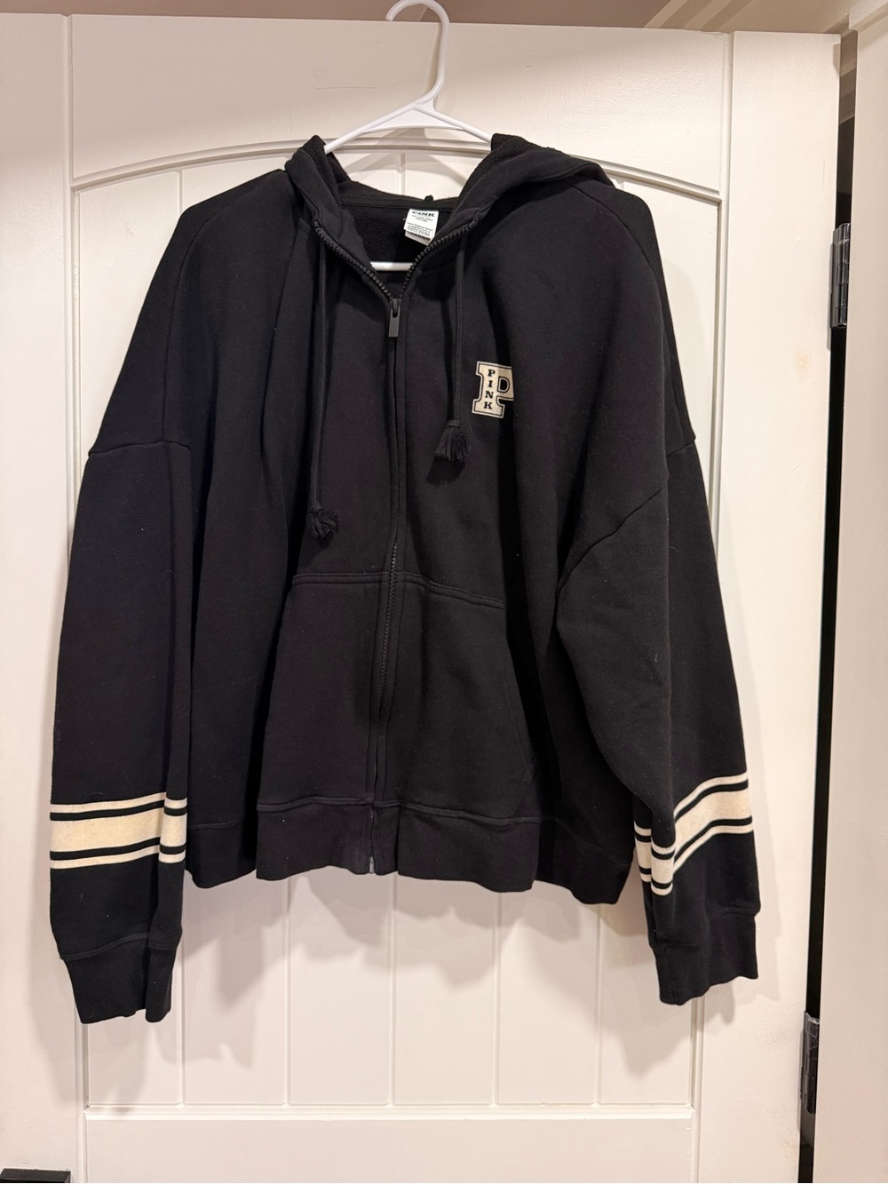 PINK Victoria's Secret Black Hoodie with Cream Label Detail